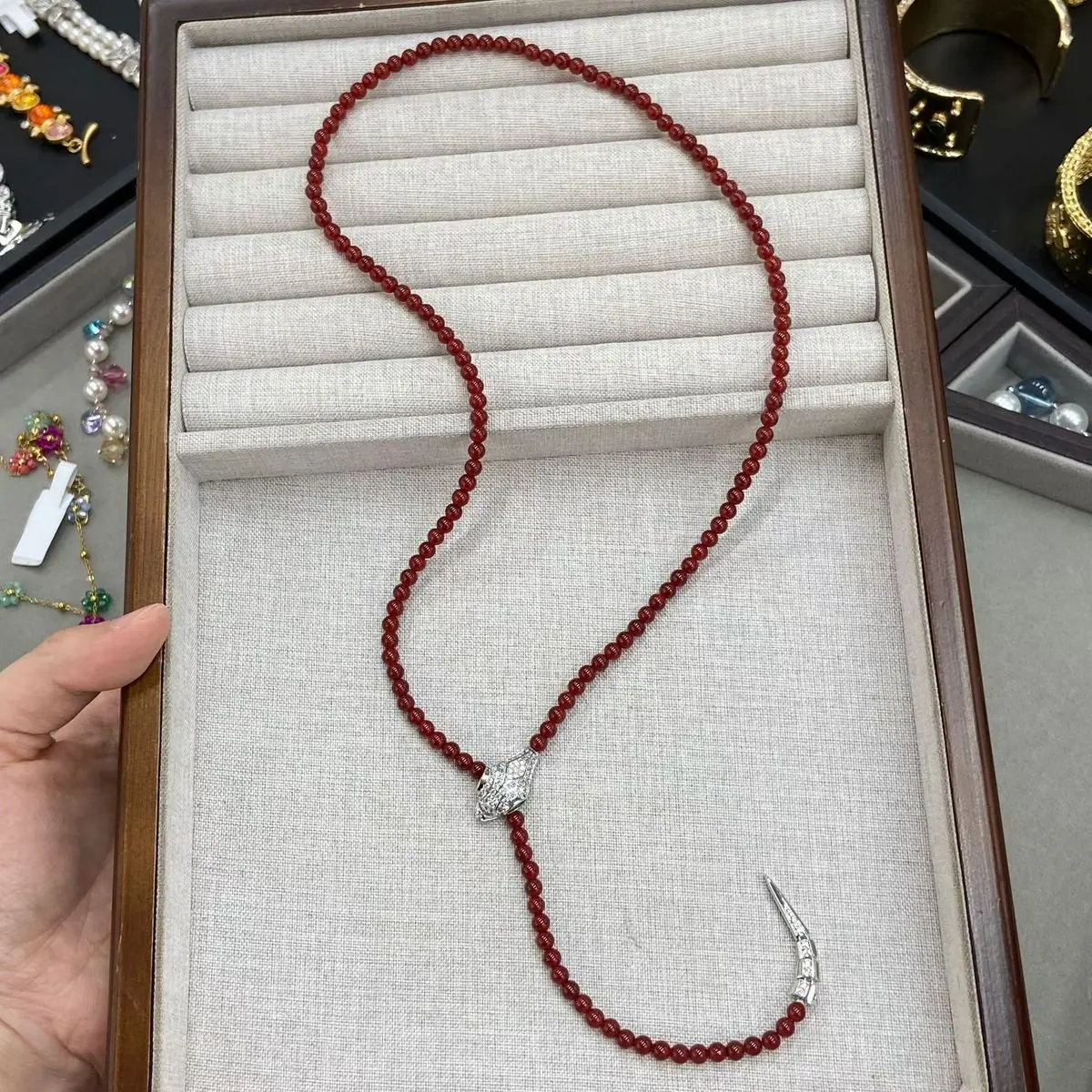 Agate Snake-Head Pendant Necklace