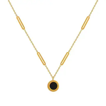 Black Round Pendant Necklace — main view