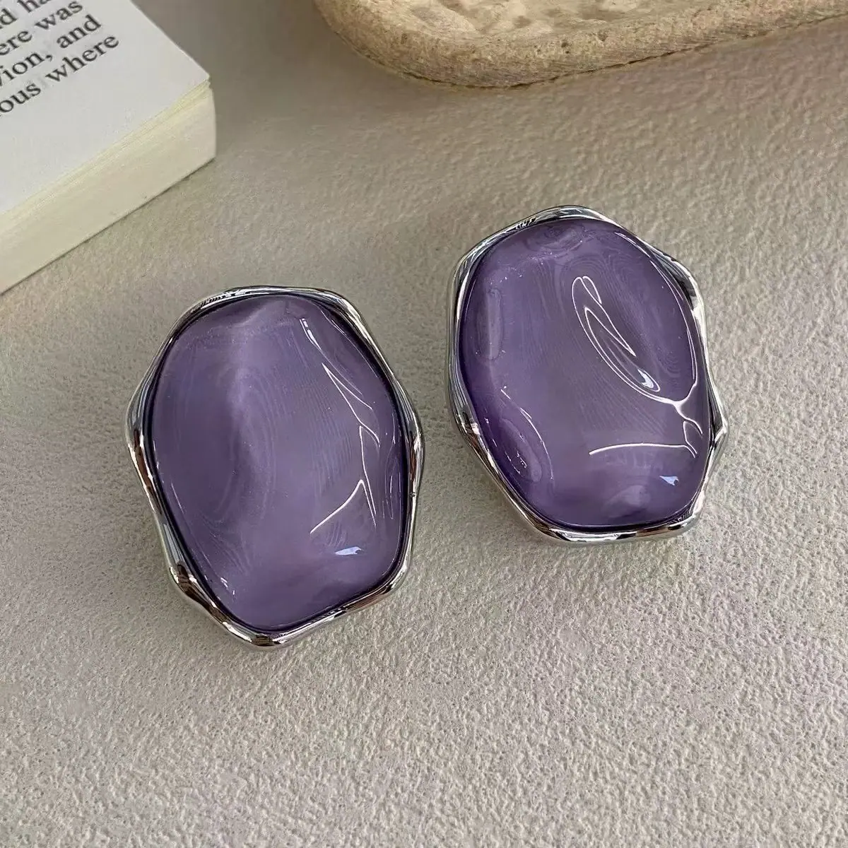 Clear Resin Oval Stud Earrings (shot-2)