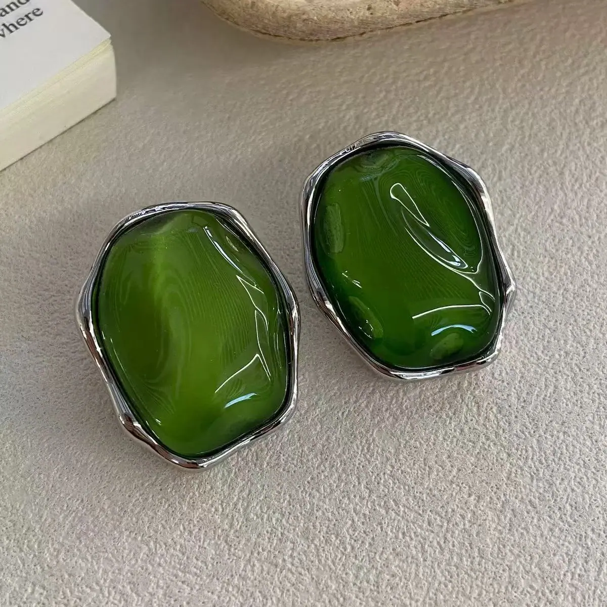 Clear Resin Oval Stud Earrings (shot-3)