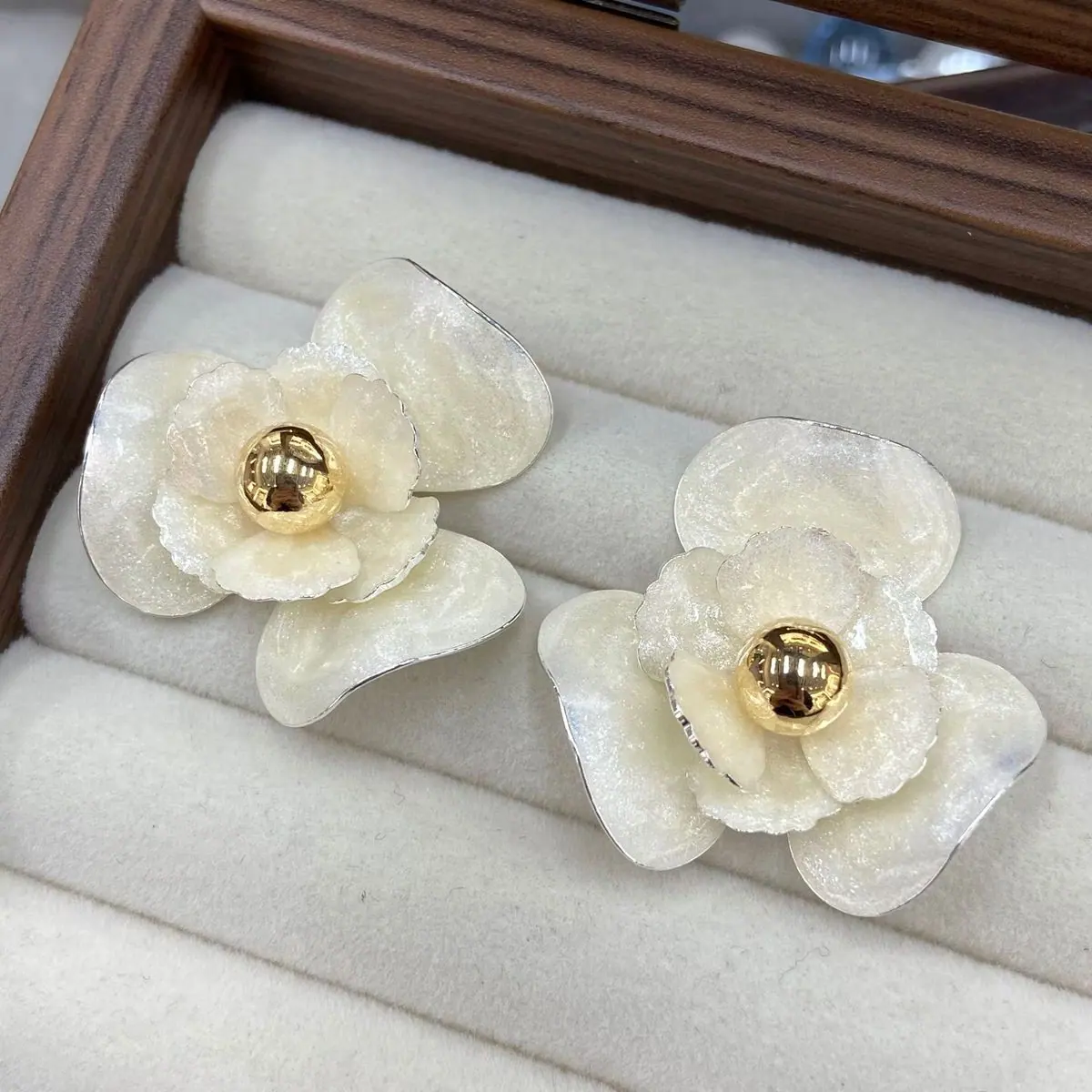 Cream Camellia Statement Earrings (shot-2)
