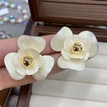 Cream Camellia Statement Earrings — view 3