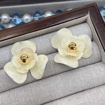 Cream Camellia Statement Earrings — view 4