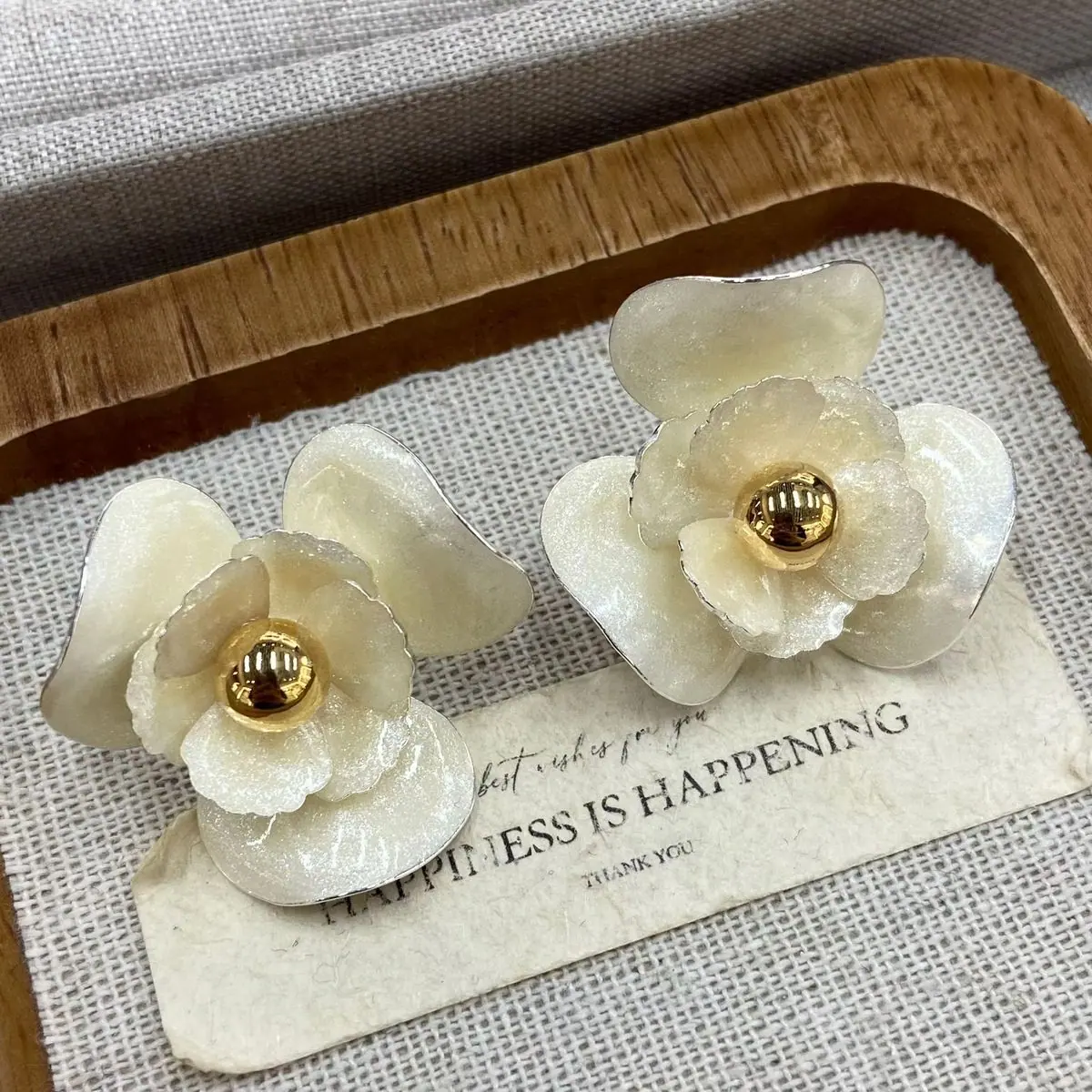 Cream Camellia Statement Earrings (shot-5)