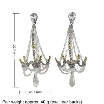 Crystal Chandelier Dangle Earrings — dimension diagram: 109.7 × 46.3 mm, pair weight approx. 40 g (excl. ear backs)