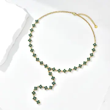 Emerald Beaded Y Necklace — main view