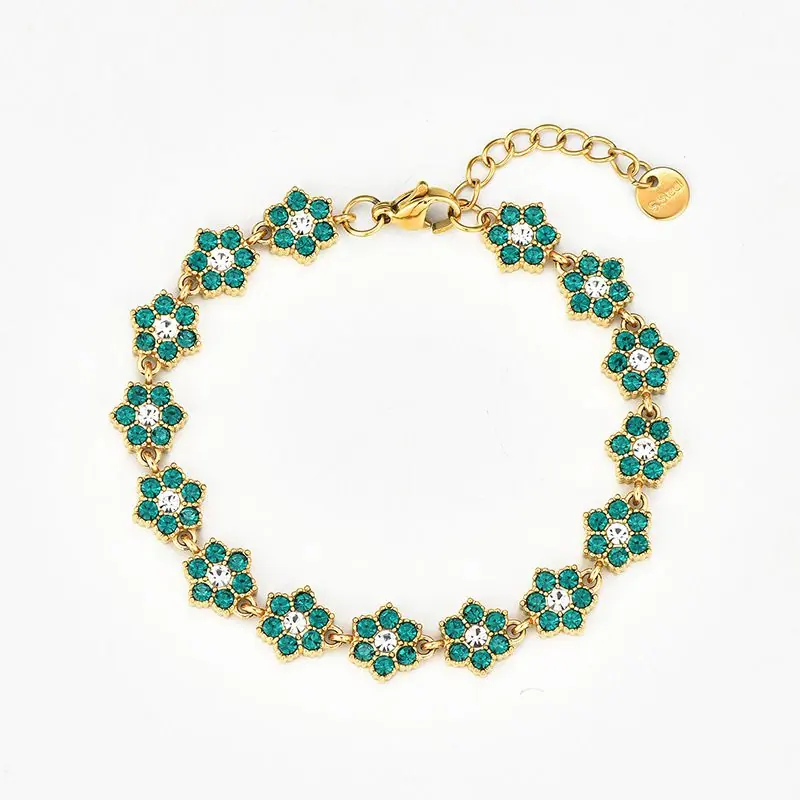 Emerald Six Flower Paved Bracelet (Variant 03)