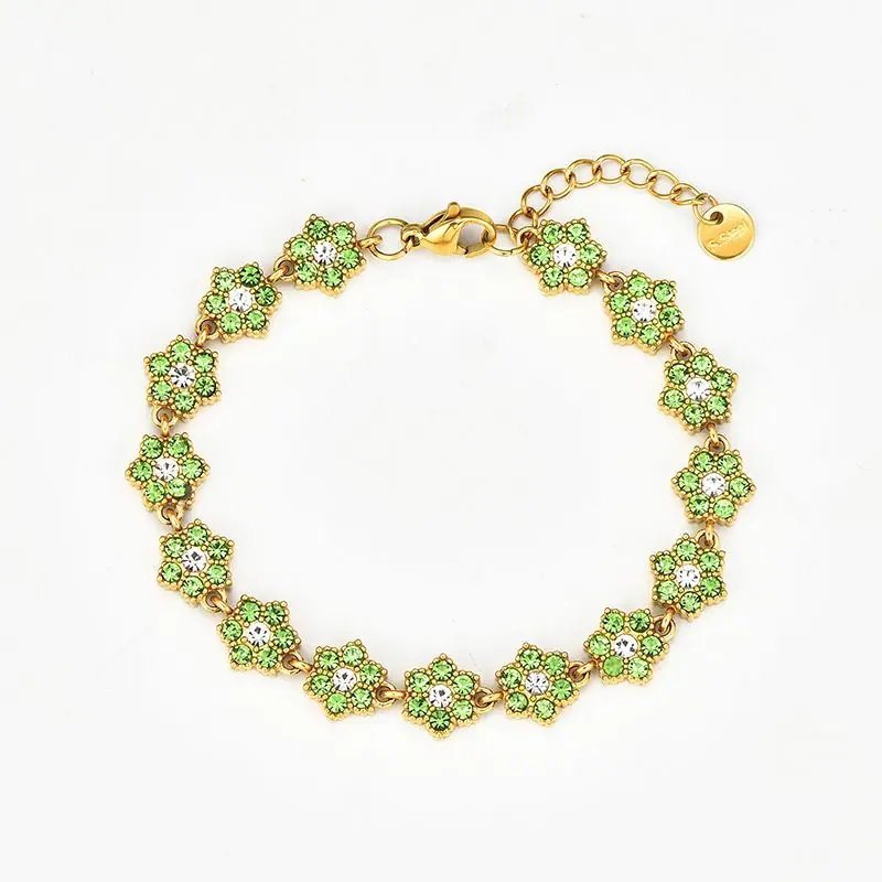 Emerald Six Flower Paved Bracelet (Variant 06)