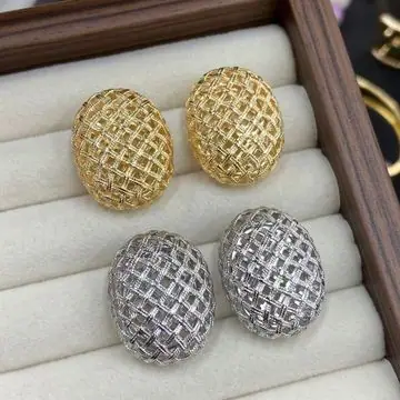 Gold and Silver Mesh Cushion Stud Earrings — main view