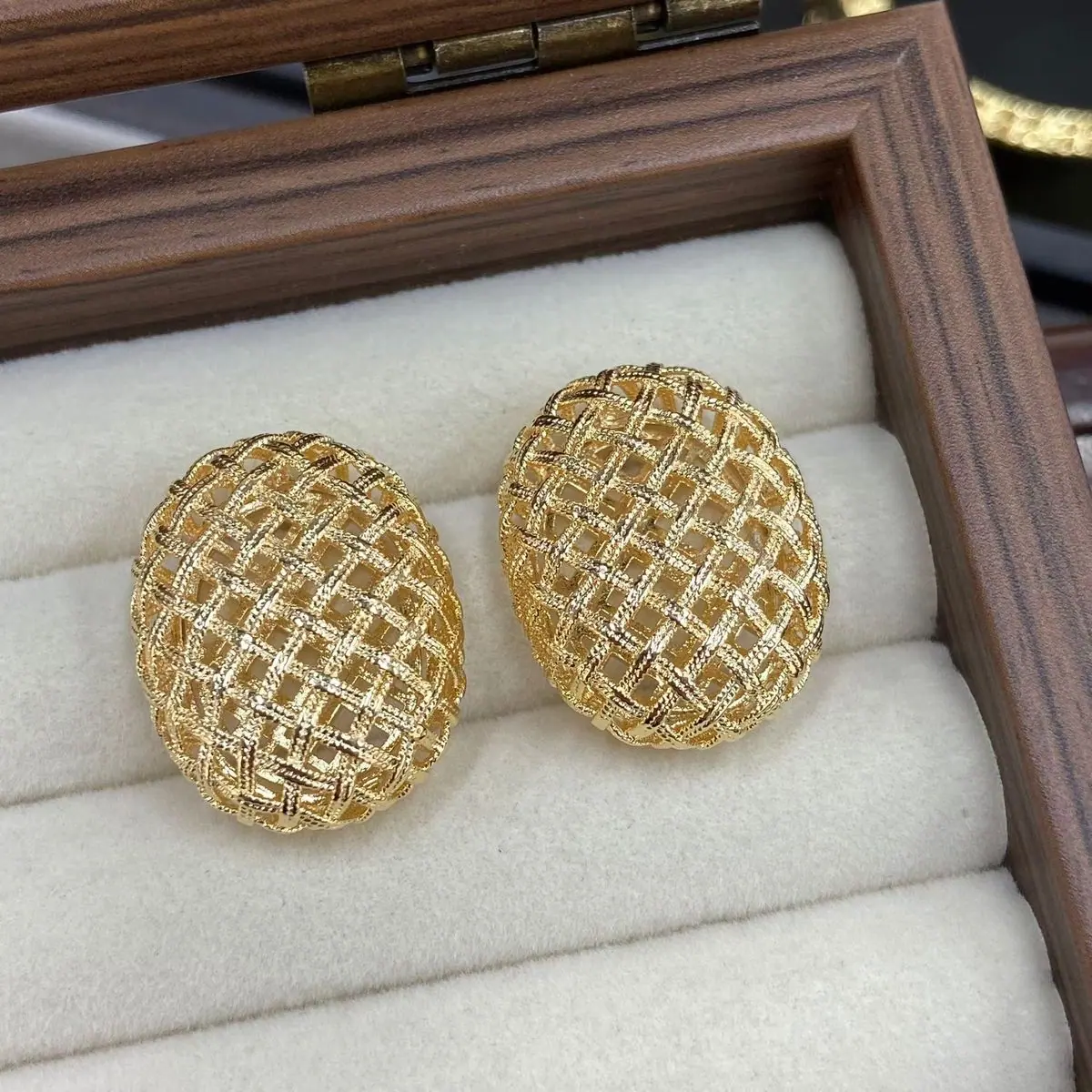 Gold and Silver Mesh Cushion Stud Earrings (shot-4)