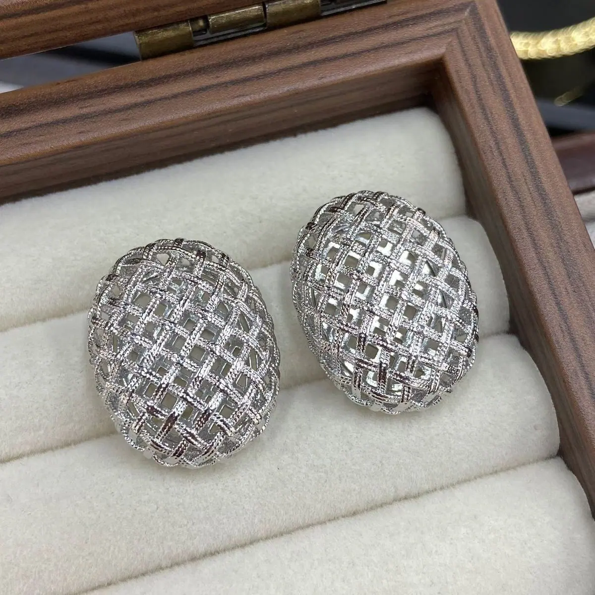 Gold and Silver Mesh Cushion Stud Earrings (shot-5)