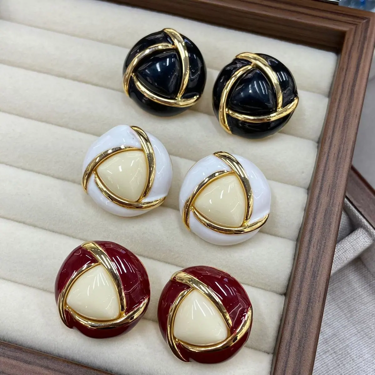 Gold-Tone Enamel Dome Hoop Earrings (shot-2)