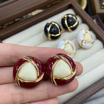 Gold-Tone Enamel Dome Hoop Earrings — view 3