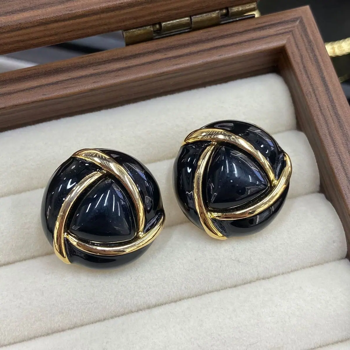 Gold-Tone Enamel Dome Hoop Earrings (shot-4)
