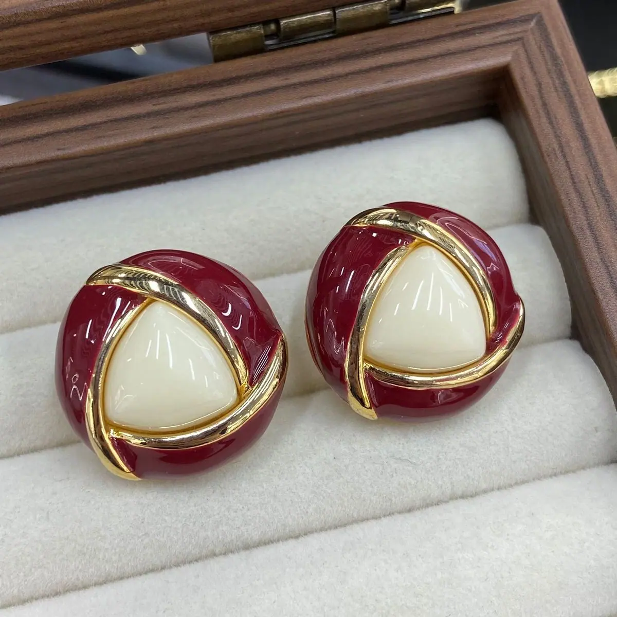 Gold-Tone Enamel Dome Hoop Earrings (shot-7)