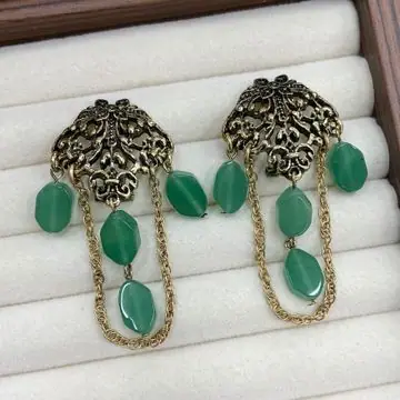 Gold-Tone Green Stone Dangle Earrings — main view