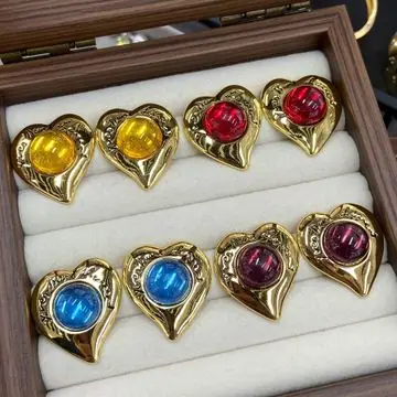 Gold-Tone Heart Cabochon Earrings — main view