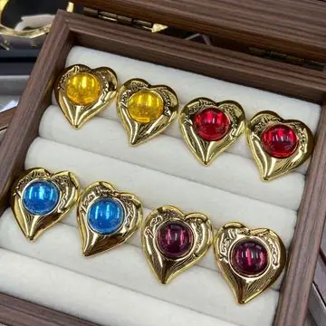 Gold-Tone Heart Cabochon Earrings — view 2