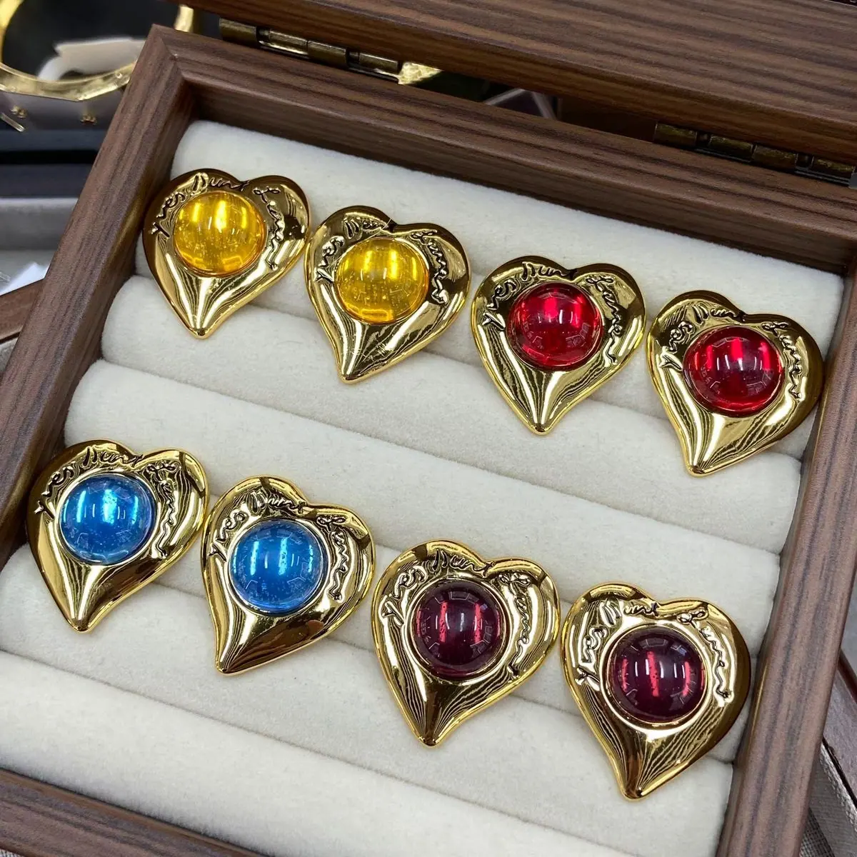 Gold-Tone Heart Cabochon Earrings (shot-2)