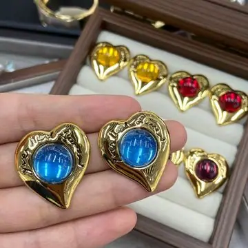 Gold-Tone Heart Cabochon Earrings — view 3