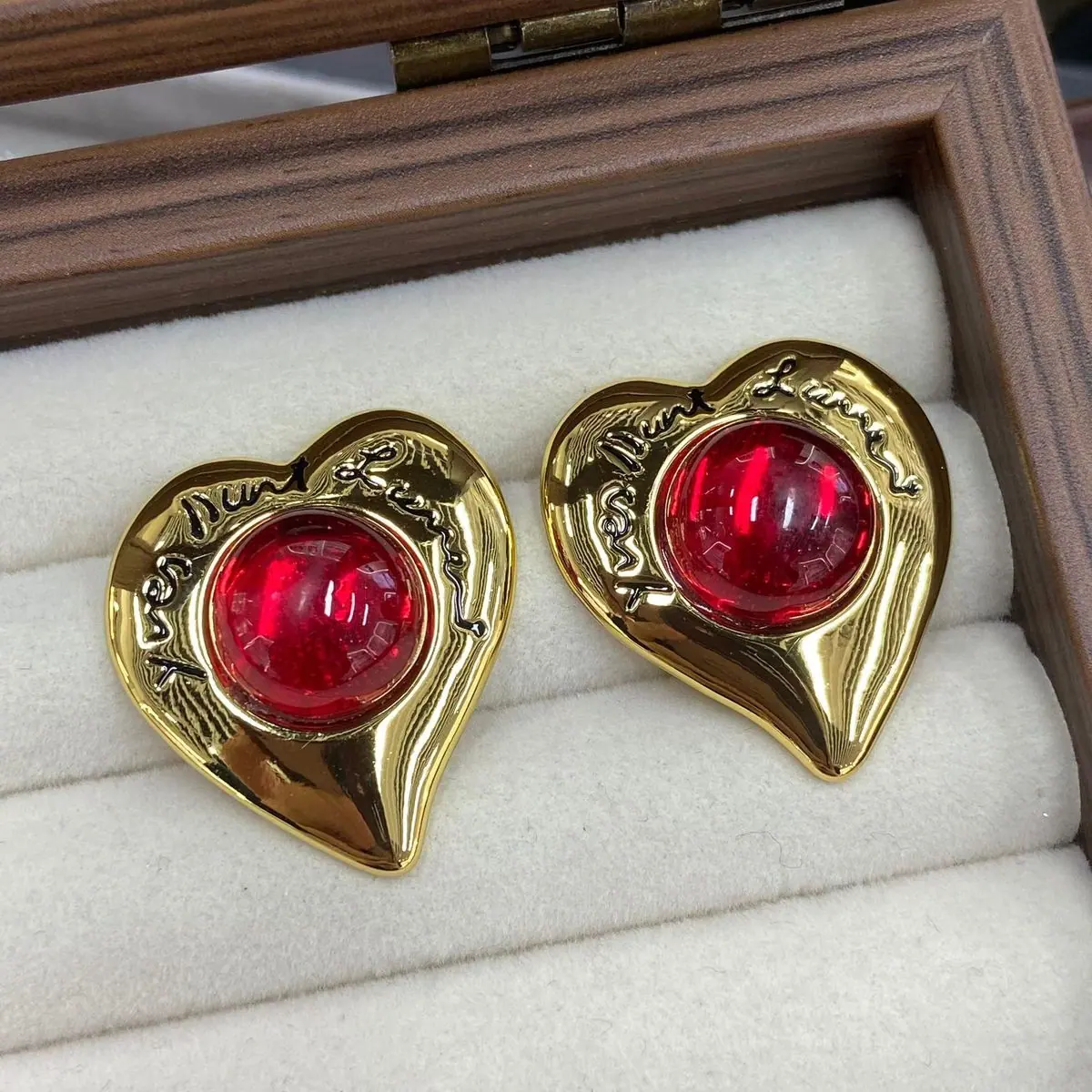 Gold-Tone Heart Cabochon Earrings (shot-4)