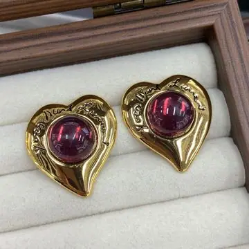 Gold-Tone Heart Cabochon Earrings — view 5