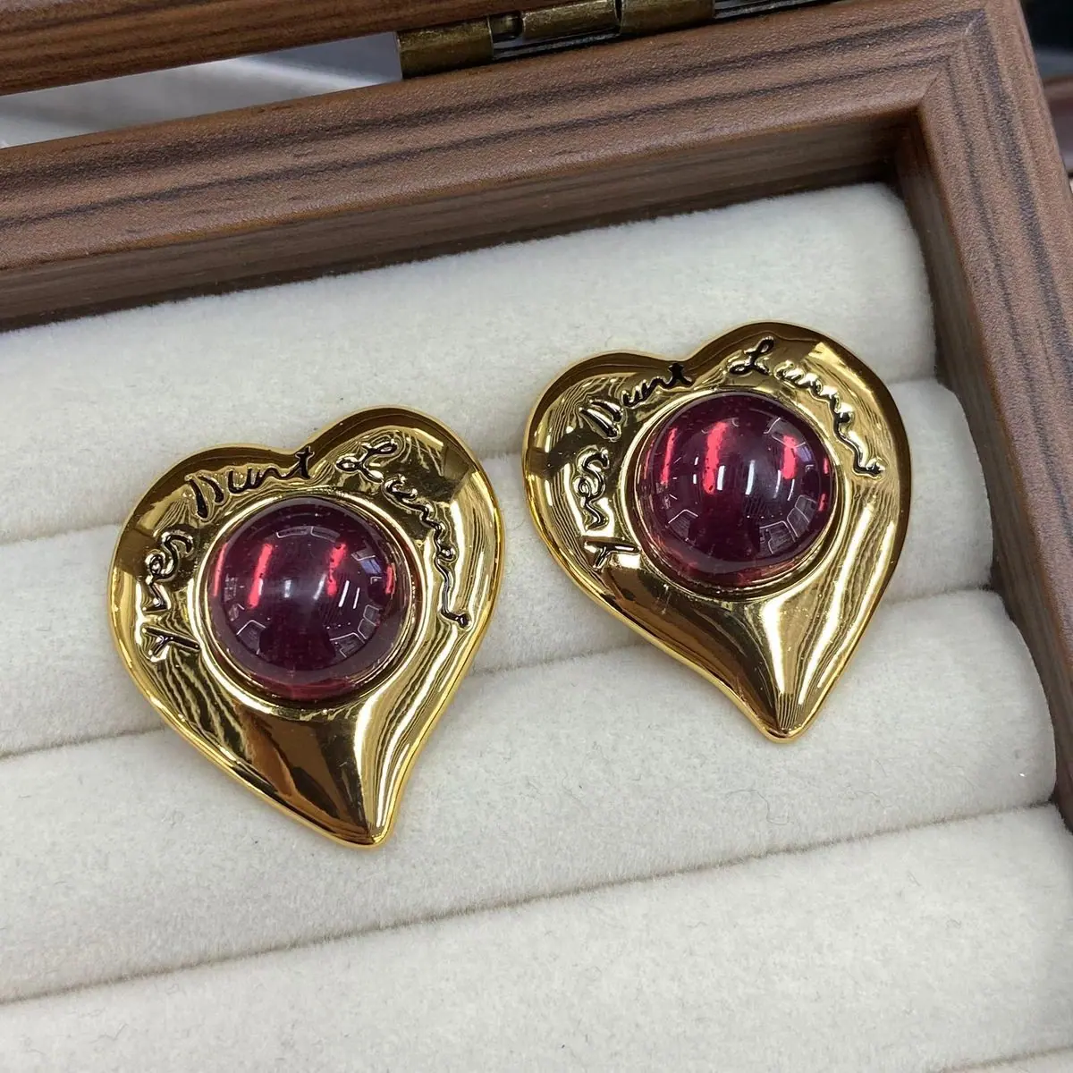 Gold-Tone Heart Cabochon Earrings (shot-5)