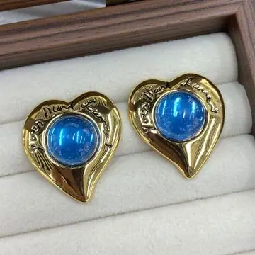 Gold-Tone Heart Cabochon Earrings — view 6