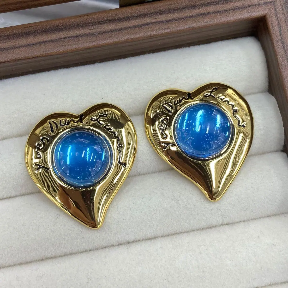 Gold-Tone Heart Cabochon Earrings (shot-6)