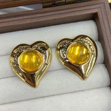 Gold-Tone Heart Cabochon Earrings — view 7