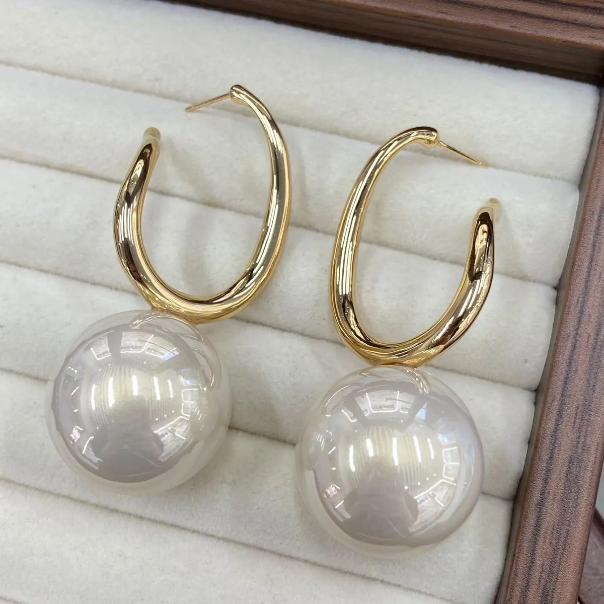 Gold-Tone Hoop and Pearl-Effect Earrings
