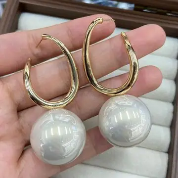 Gold-Tone Hoop and Pearl-Effect Earrings — view 2