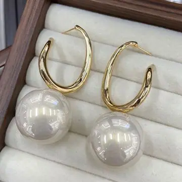 Gold-Tone Hoop and Pearl-Effect Earrings — view 3