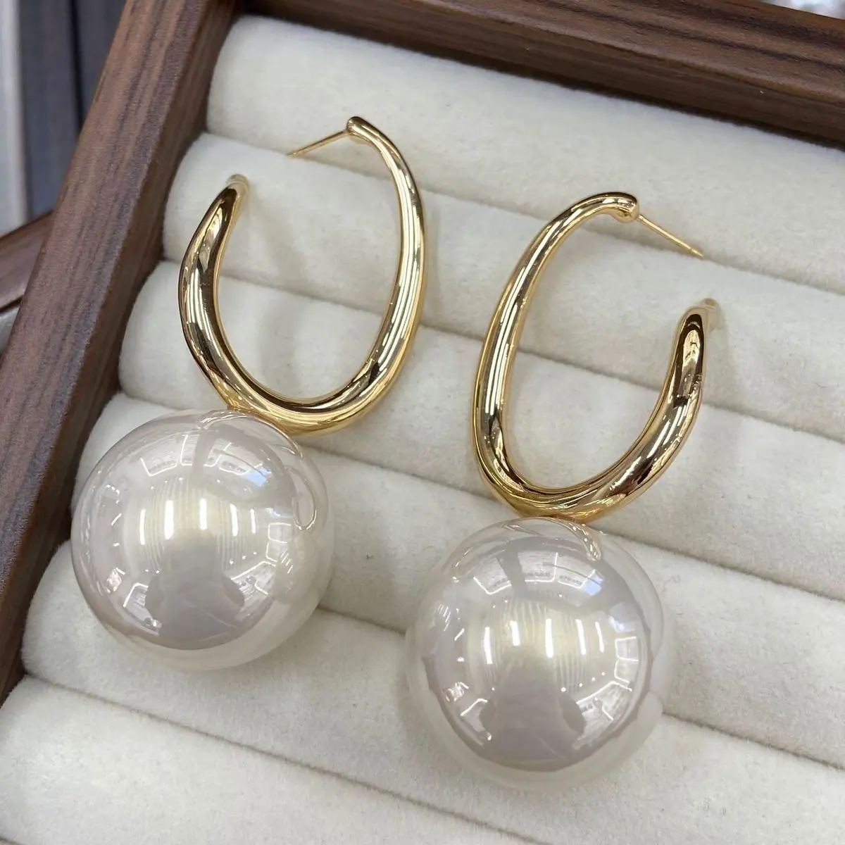 Gold-Tone Hoop and Pearl-Effect Earrings (shot-3)
