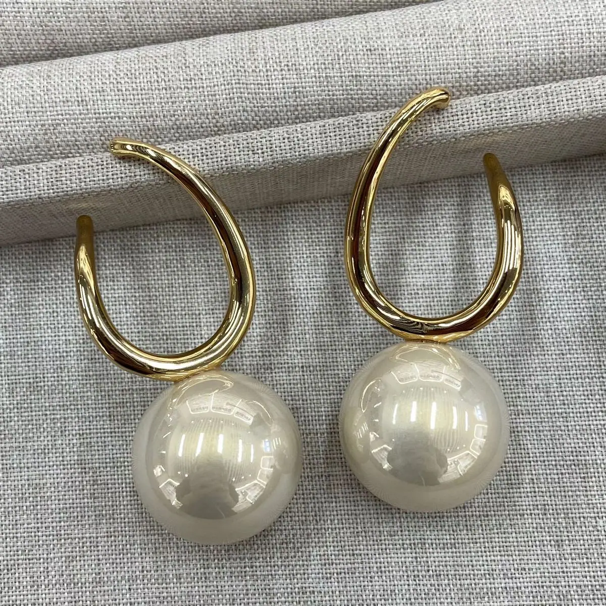 Gold-Tone Hoop and Pearl-Effect Earrings (shot-4)