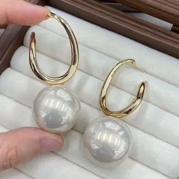 Gold-Tone Hoop and Pearl-Effect Earrings — view 5