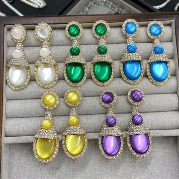 Gold-Tone Multi-Cabochon Drop Earrings — main view