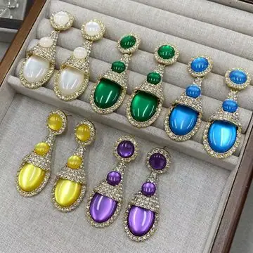 Gold-Tone Multi-Cabochon Drop Earrings — view 2