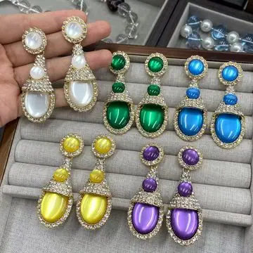 Gold-Tone Multi-Cabochon Drop Earrings — view 3