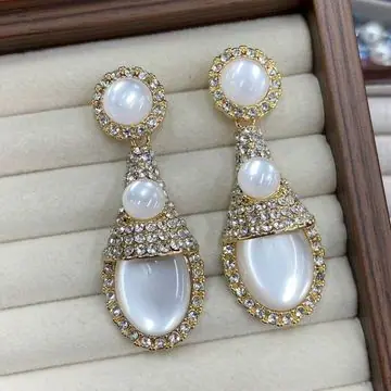 Gold-Tone Multi-Cabochon Drop Earrings — view 8