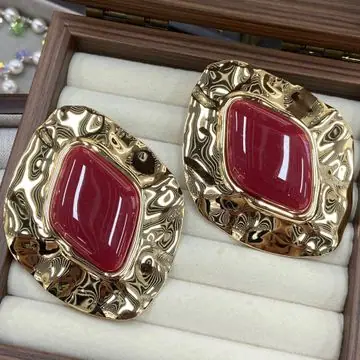 Gold-Tone Ornate Cushion Cabochon Earrings — view 5