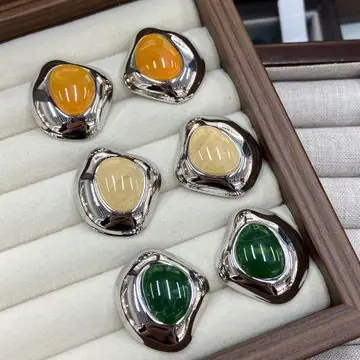 Gold-Tone Oval Cabochon Earrings — main view