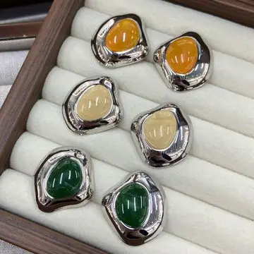 Gold-Tone Oval Cabochon Earrings — view 2