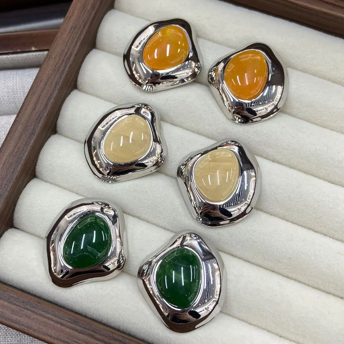 Gold-Tone Oval Cabochon Earrings (shot-2)