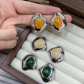 Gold-Tone Oval Cabochon Earrings — view 3