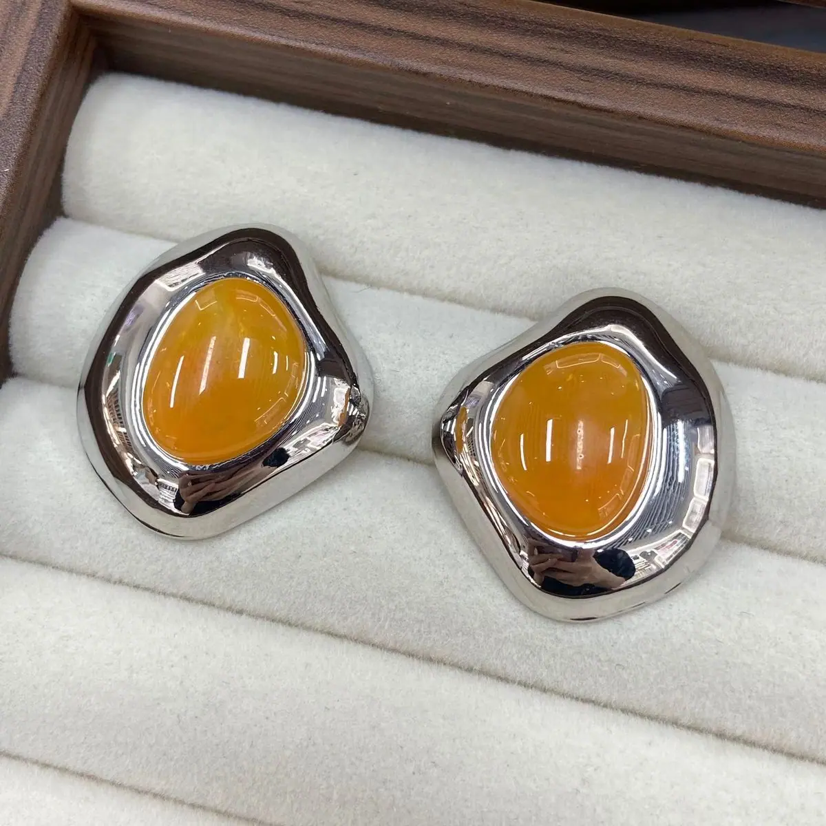 Gold-Tone Oval Cabochon Earrings (shot-4)