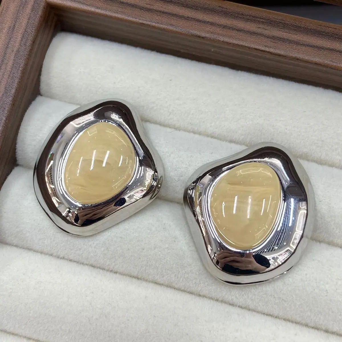 Gold-Tone Oval Cabochon Earrings (shot-5)