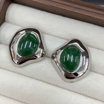 Gold-Tone Oval Cabochon Earrings — view 6