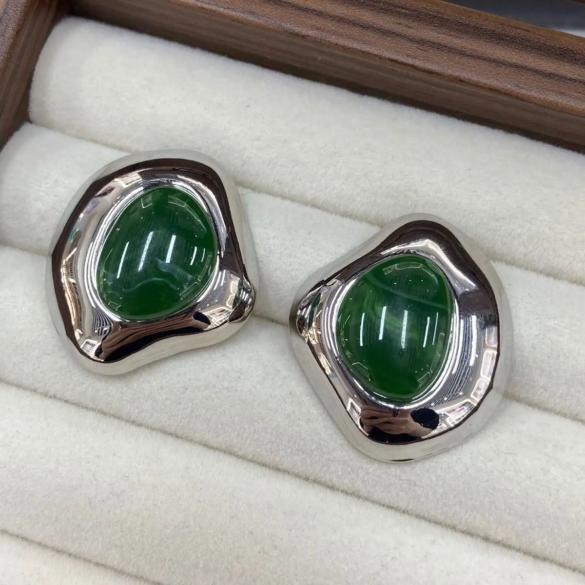 Gold-Tone Oval Cabochon Earrings (shot-6)