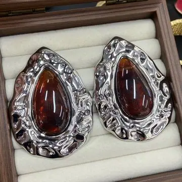 Gold-Tone Oval Stone Drop Earrings — view 3